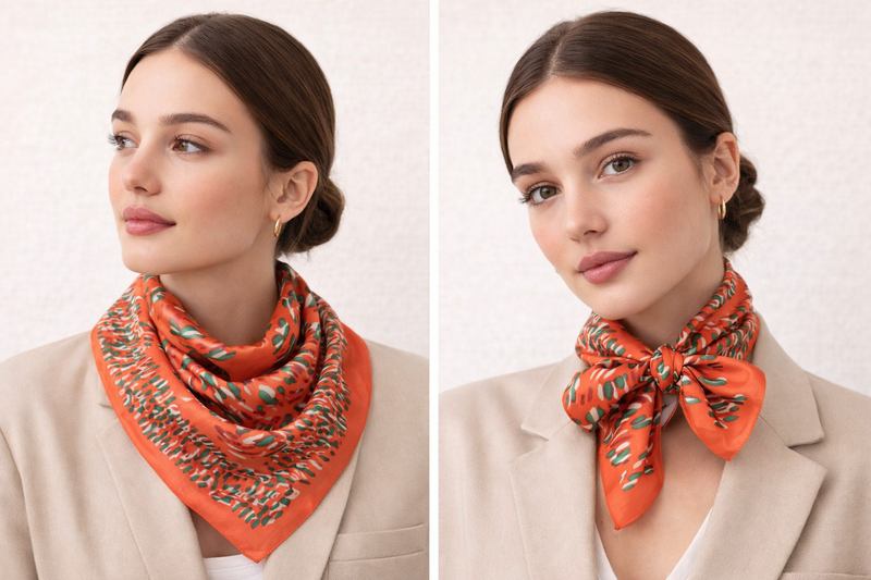 Anyyou Fashion Premium Satin Square Scarf – Orange Red Silk-Feel Neckwrap for Women