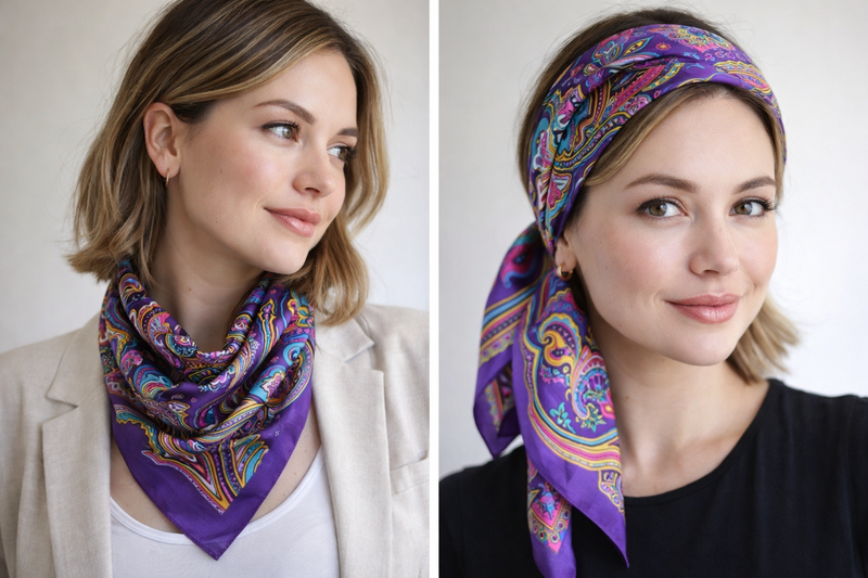 Anyyou Fashion Premium Satin Square Scarf – Purple Silk-Feel Neckwrap for Women