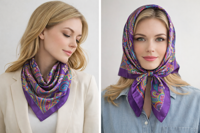 Anyyou Fashion Premium Satin Square Scarf – Purple Silk-Feel Neckwrap for Women