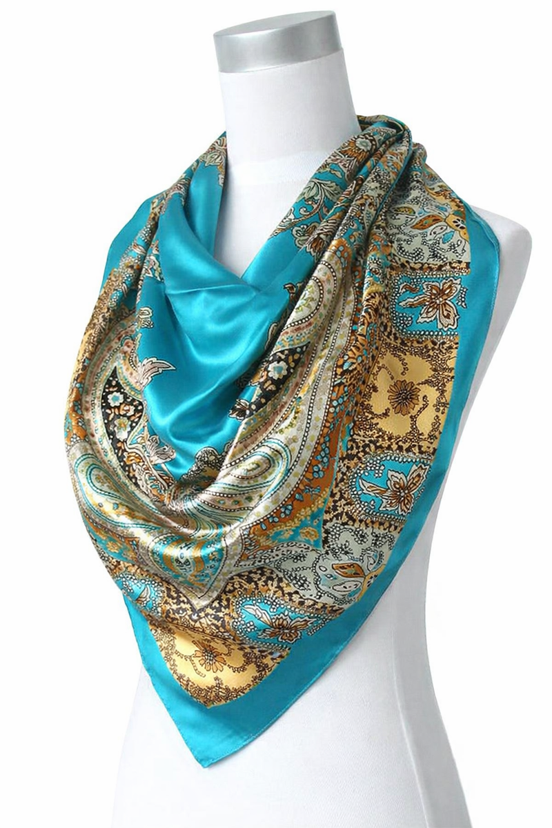 Anyyou Fashion Premium Satin Square Scarf – Blue Silk-Feel Neckwrap for Women