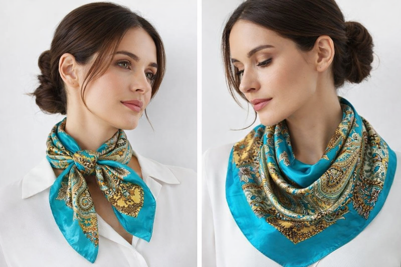 Anyyou Fashion Premium Satin Square Scarf – Blue Silk-Feel Neckwrap for Women