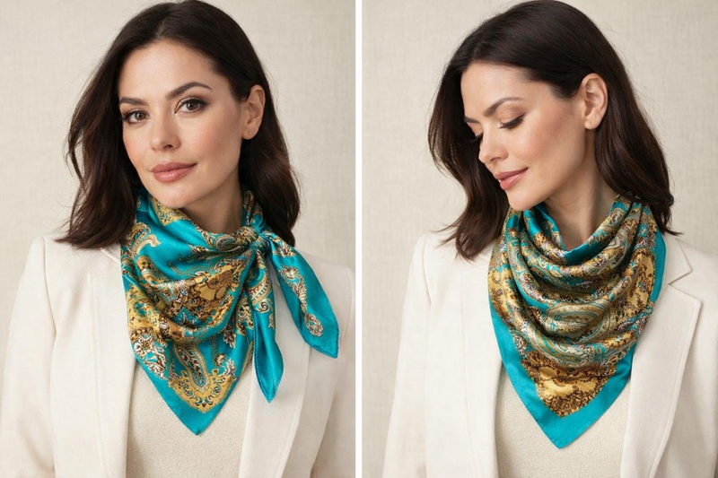 Anyyou Fashion Premium Satin Square Scarf – Blue Silk-Feel Neckwrap for Women