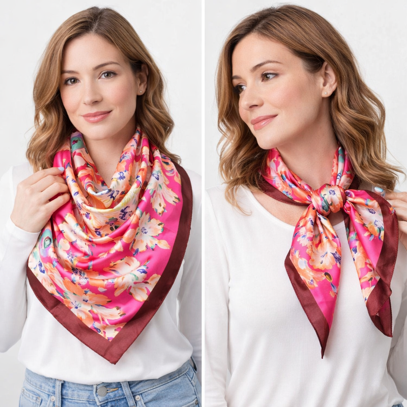 Anyyou Fashion Premium Satin Square Scarf – Dark Pink Silk-Feel Neckwrap for Women