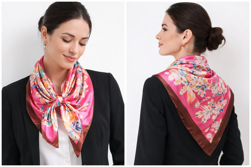 Anyyou Fashion Premium Satin Square Scarf – Dark Pink Silk-Feel Neckwrap for Women