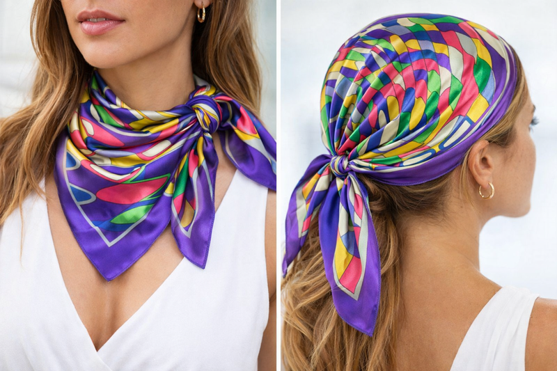 Anyyou Fashion Premium Satin Square Scarf – Purple Silk-Feel Neckwrap for Women