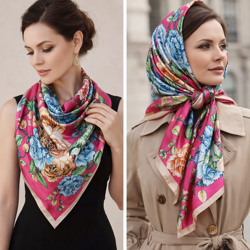 Anyyou Fashion Premium Satin Square Scarf – Peony Pink Silk-Feel Neckwrap for Women
