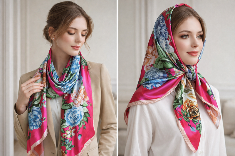 Anyyou Fashion Premium Satin Square Scarf – Peony Pink Silk-Feel Neckwrap for Women