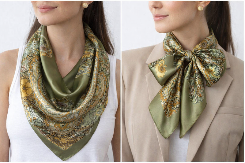 Anyyou Fashion Premium Satin Square Scarf – Army Green Silk-Feel Neckwrap for Women