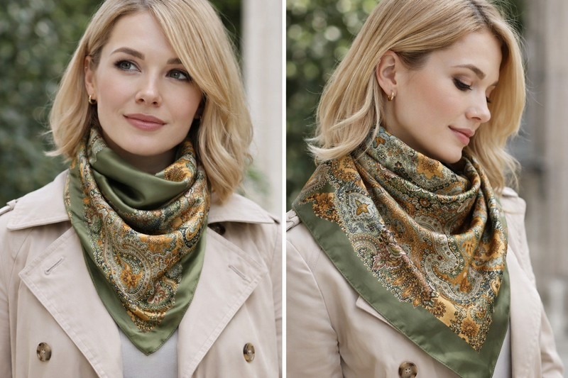Anyyou Fashion Premium Satin Square Scarf – Army Green Silk-Feel Neckwrap for Women