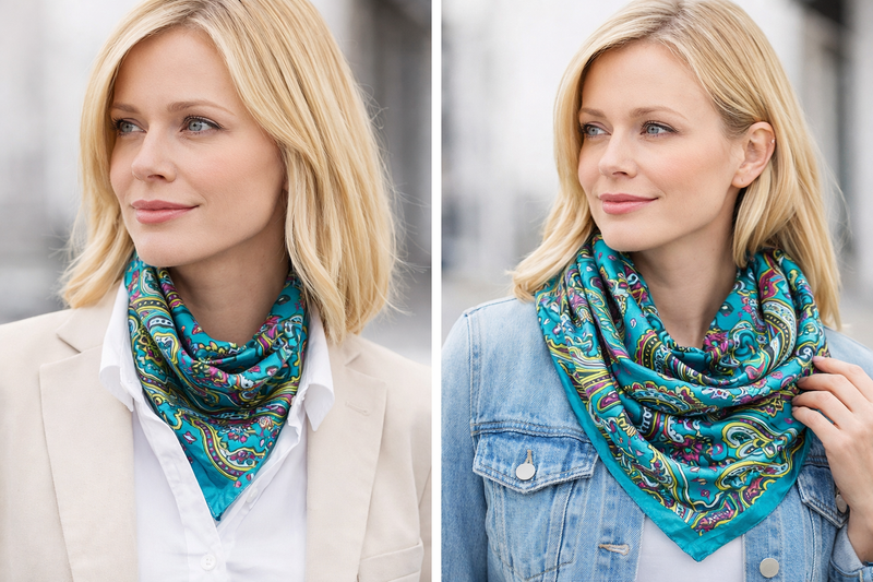 Anyyou Fashion Premium Satin Square Scarf – Blue Silk-Feel Neckwrap for Women