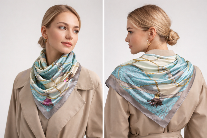 Anyu Fashion Premium Satin Square Scarf – Grey Silk-Feel Neckwrap for Women