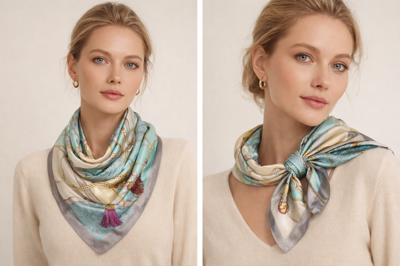 Anyu Fashion Premium Satin Square Scarf – Grey Silk-Feel Neckwrap for Women