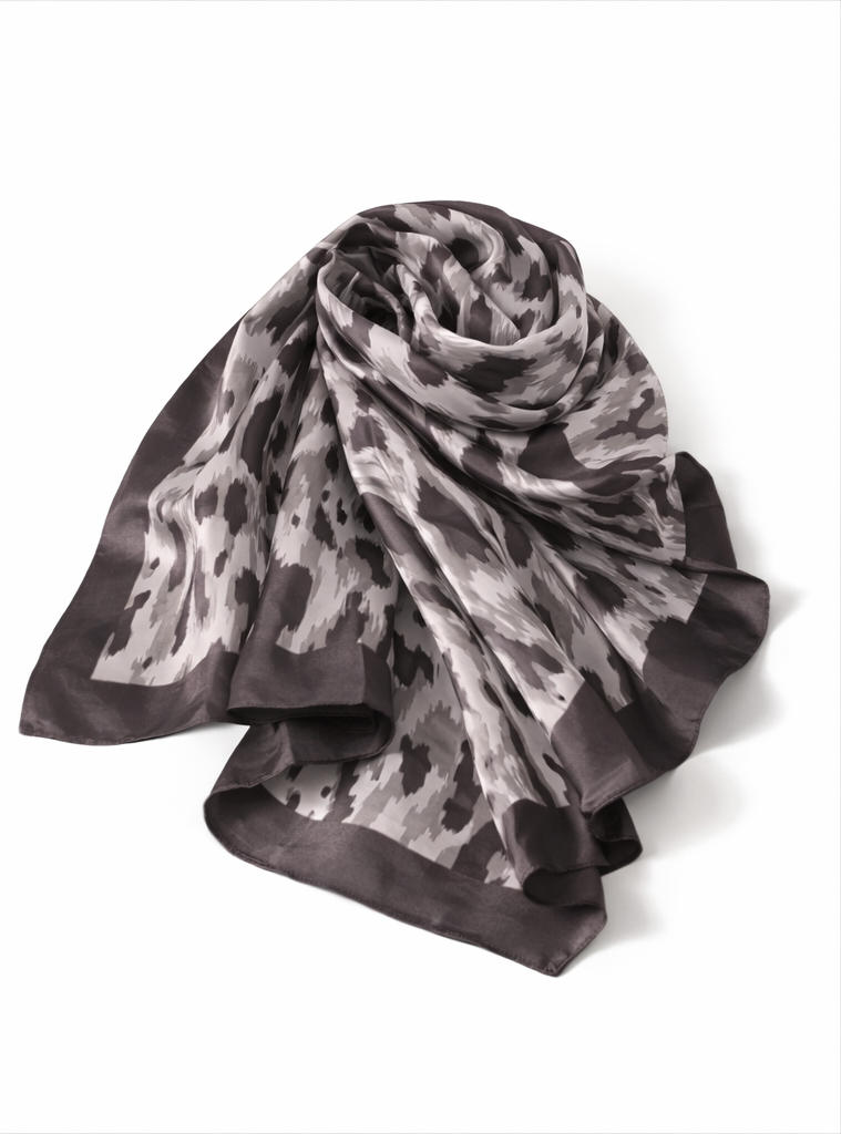 Anyyou Fashion Premium Satin Square Scarf – Grey Leopard Silk-Feel Neckwrap for Women