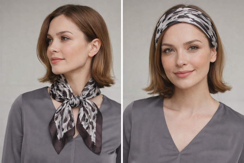 Anyyou Fashion Premium Satin Square Scarf – Grey Leopard Silk-Feel Neckwrap for Women
