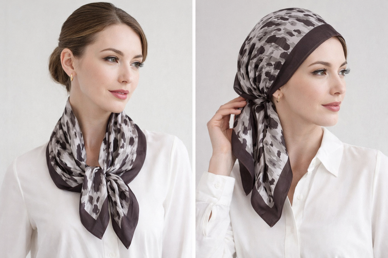 Anyyou Fashion Premium Satin Square Scarf – Grey Leopard Silk-Feel Neckwrap for Women