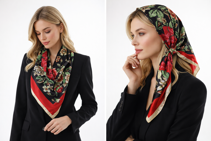 Anyyou Fashion Premium Satin Square Scarf – Peony Red Silk-Feel Neckwrap for Women