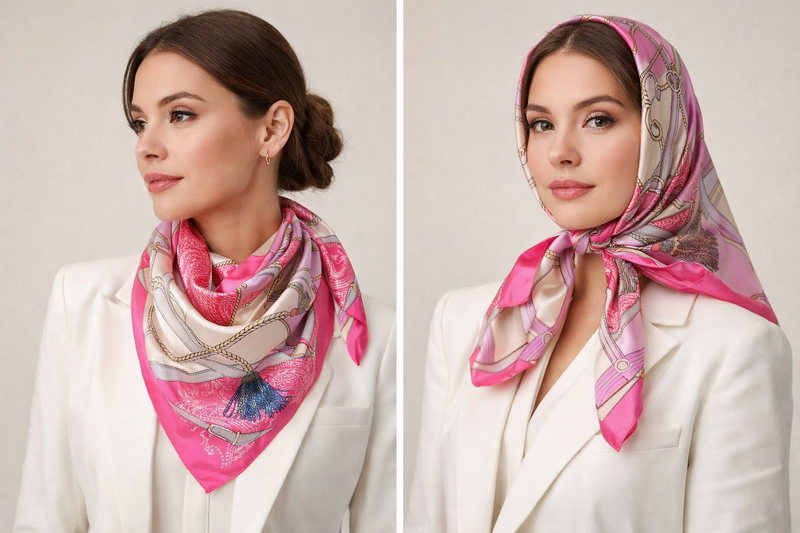 Anyyou Fashion Premium Satin Square Scarf – Pink Silk-Feel Neckwrap for Women