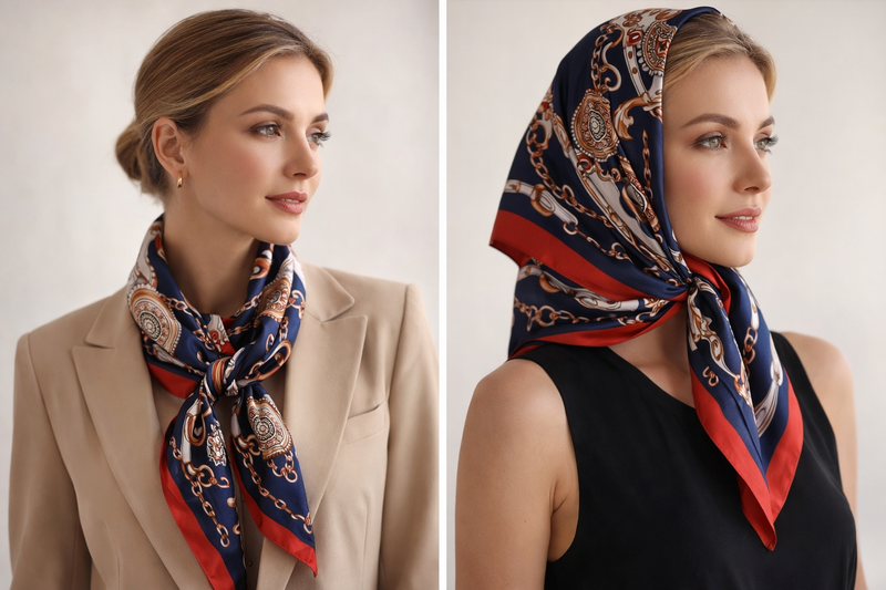 Anyyou Fashion Premium Satin Square Scarf – Red Blue Silk-Feel Neckwrap for Women