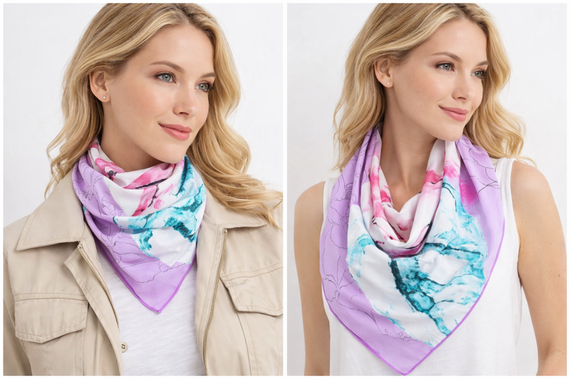 Anyyou Fashion Premium Satin Square Scarf – Grey Pink Silk-Feel Neckwrap for Women