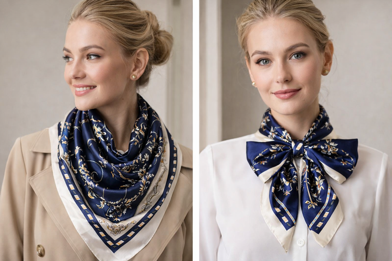 Anyyou Fashion Premium Satin Square Scarf – Elegant Navy Blue Silk-Feel Neckwrap for Women