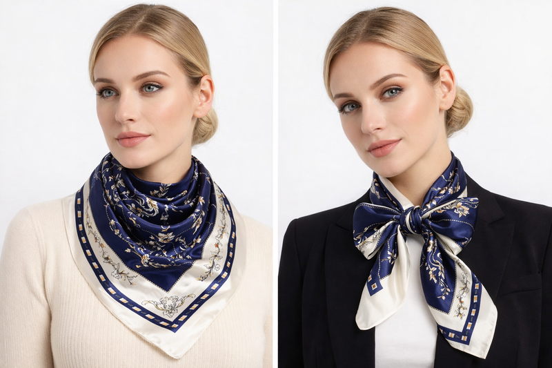 Anyyou Fashion Premium Satin Square Scarf – Elegant Navy Blue Silk-Feel Neckwrap for Women