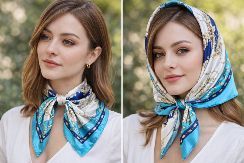 Anyyou Fashion Premium Satin Square Scarf – Elegant Lake Blue Silk-Feel Neckwrap for Women