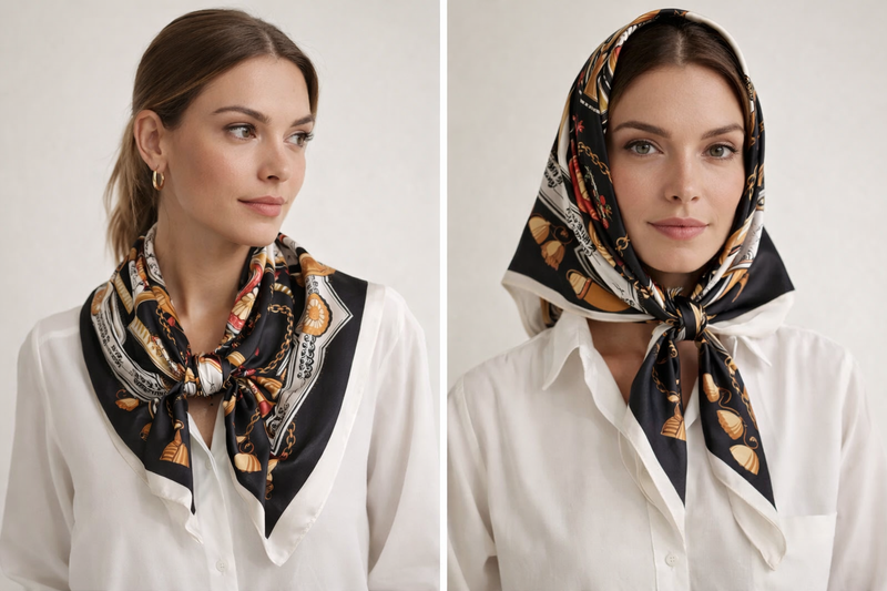 Anyyou Fashion Premium Satin Square Scarf – Black Silk-Feel Neckwrap for Women