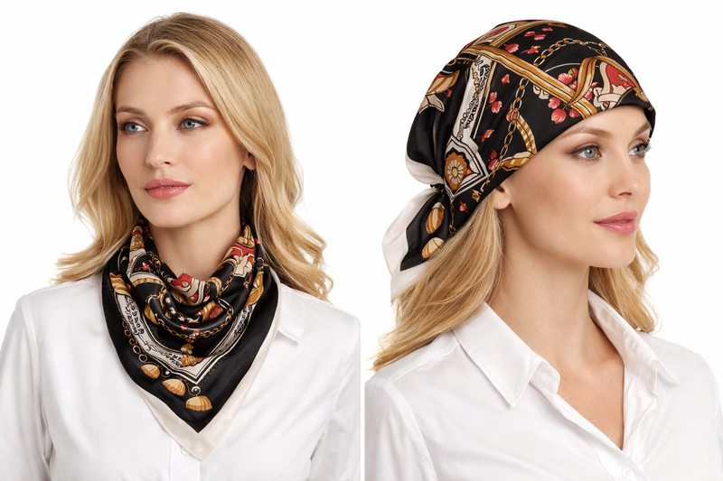 Anyyou Fashion Premium Satin Square Scarf – Black Silk-Feel Neckwrap for Women