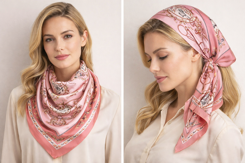 Anyyou Fashion Premium Satin Square Scarf – Elegant Pink Silk-Feel Neckwrap for Women