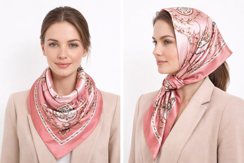 Anyyou Fashion Premium Satin Square Scarf – Elegant Pink Silk-Feel Neckwrap for Women