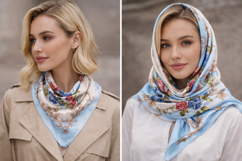 Anyyou Fashion Premium Satin Square Scarf – Roses Blue Silk-Feel Neckwrap for Women