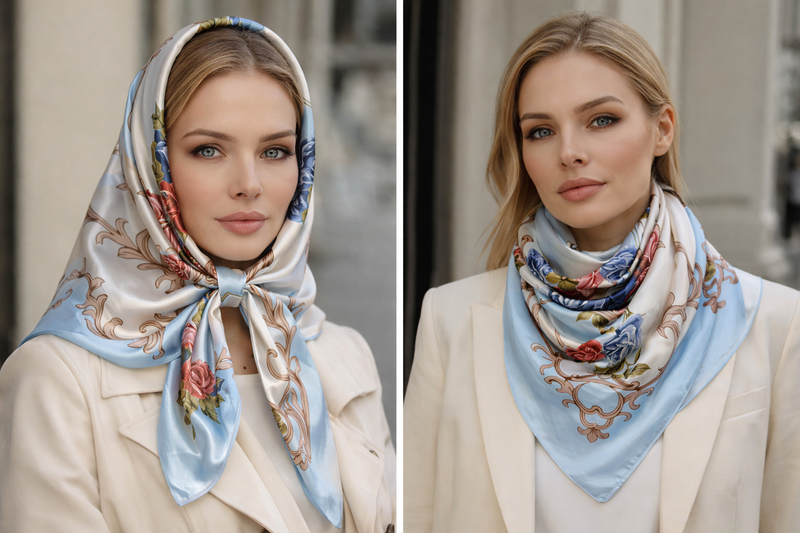 Anyyou Fashion Premium Satin Square Scarf – Roses Blue Silk-Feel Neckwrap for Women