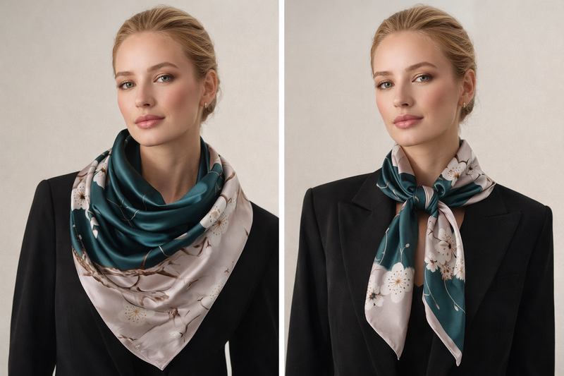 Anyyou Fashion Premium Satin Square Scarf – Green Silk-Feel Neckwrap for Women