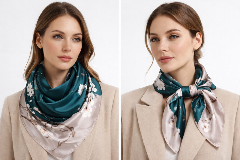 Anyyou Fashion Premium Satin Square Scarf – Green Silk-Feel Neckwrap for Women