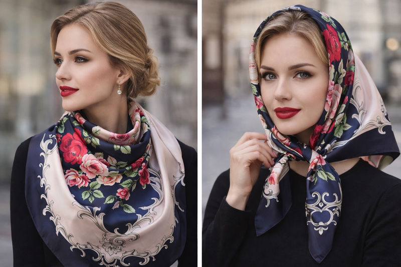 Anyyou Fashion Premium Satin Square Scarf – Navy Blue Garadon Silk-Feel Neckwrap for Women