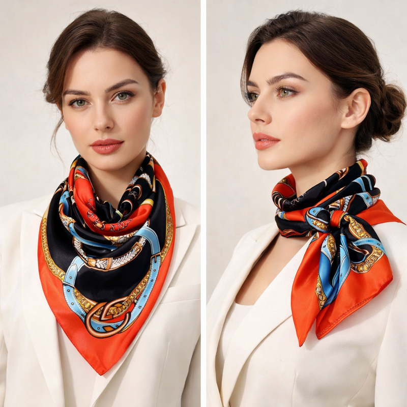 Anyyou Fashion Premium Satin Square Scarf –Red Black Silk-Feel Neckwrap for Women