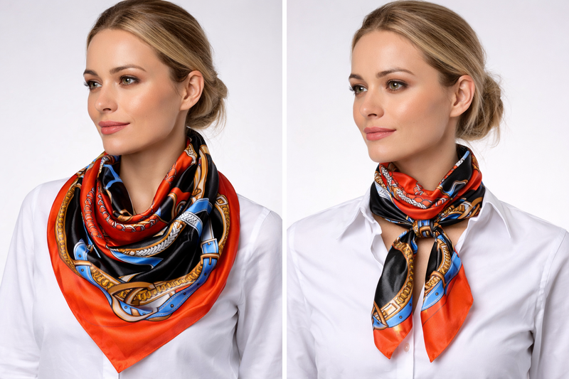 Anyyou Fashion Premium Satin Square Scarf –Red Black Silk-Feel Neckwrap for Women
