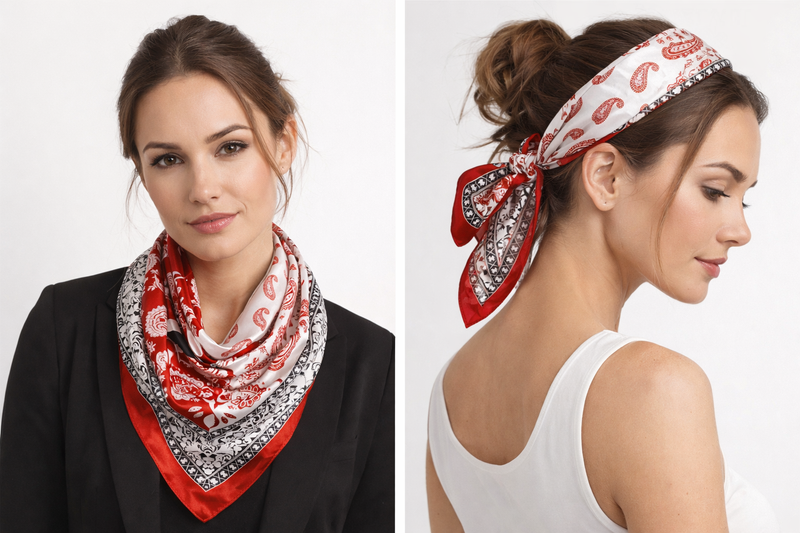 Anyyou Fashion Premium Satin Square Scarf – Wine Red Silk-Feel Neckwrap for Women