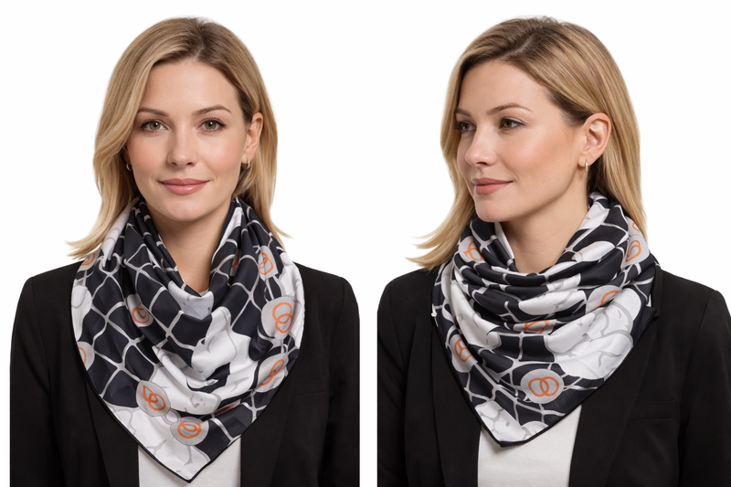 Anyyou Fashion Premium Satin Square Scarf – Black White Roses Silk-Feel Neckwrap for Women