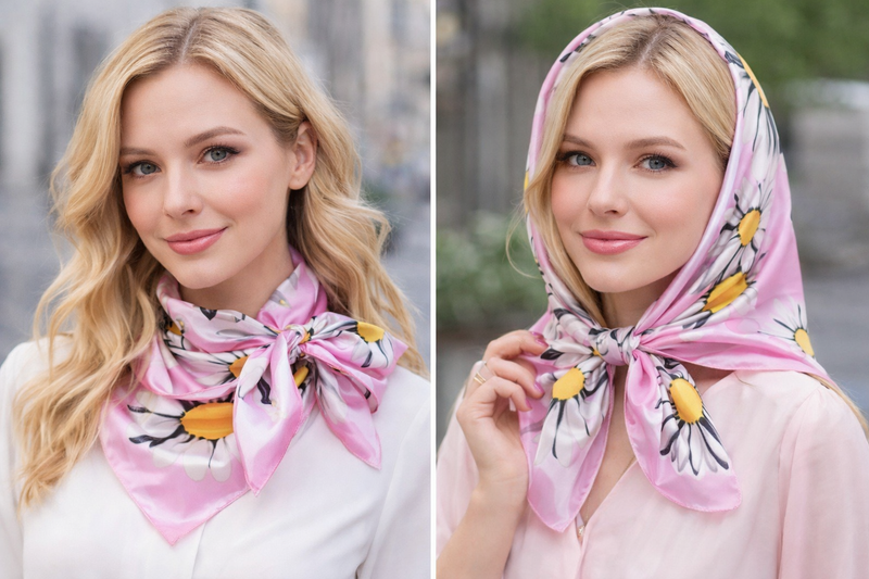 Anyyou Fashion Premium Satin Square Scarf – Daisy Pink Silk-Feel Neckwrap for Women