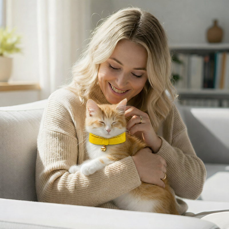 Anypet Stylish Yellow Cat Collar – Small Size with Safety Buckle, Bell & Durable Strap