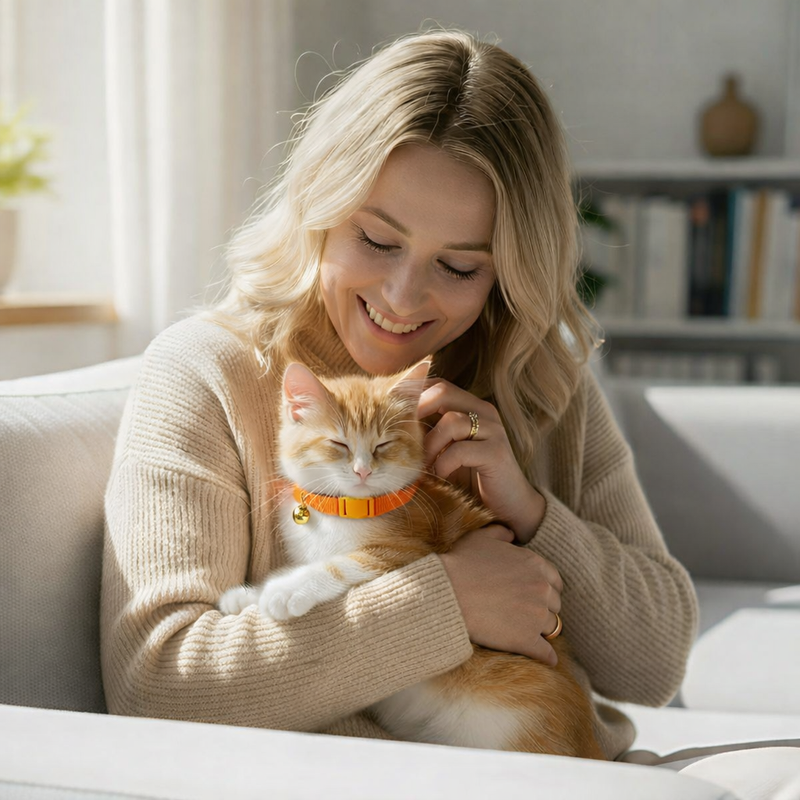 Anypet Stylish Orange Cat Collar – Small Size with Safety Buckle, Bell & Durable Strap
