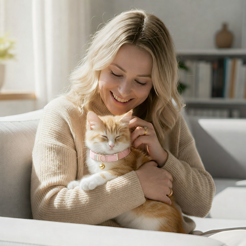 Anypet Stylish Baby Pink Cat Collar – Large Size with Safety Buckle, Bell & Durable Strap