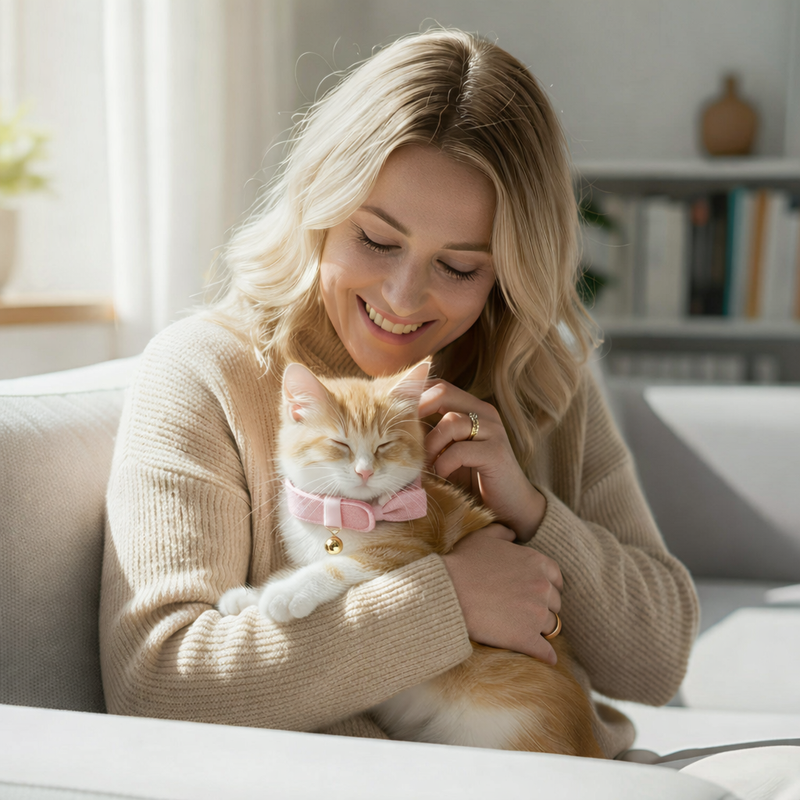 Anypet Stylish Baby Pink Cat Bow Collar – Large Size with Safety Buckle, Bell & Durable Strap