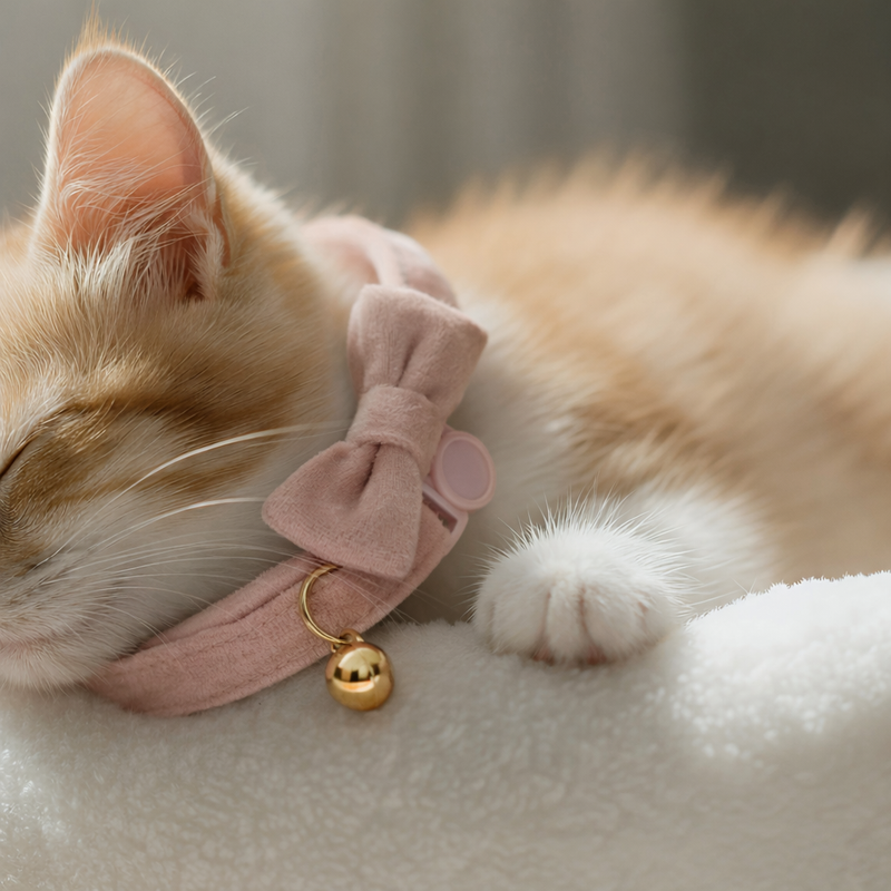 Anypet Stylish Baby Pink Cat Bow Collar – Large Size with Safety Buckle, Bell & Durable Strap