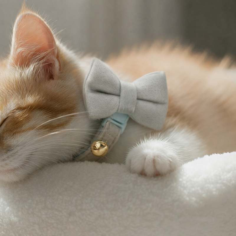 Anypet Stylish Sky Blue Cat Bow Collar – Large Size with Safety Buckle, Bell & Durable Strap