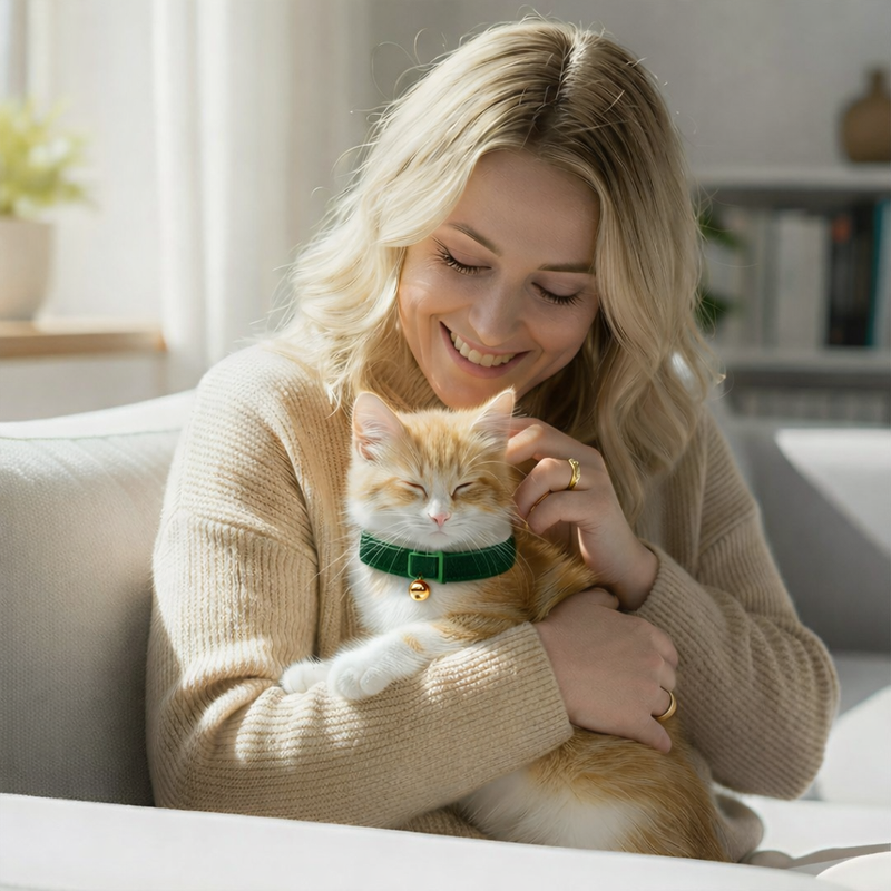 Anypet Stylish Dark Green Cat Collar – Large Size with Safety Buckle, Bell & Durable Strap