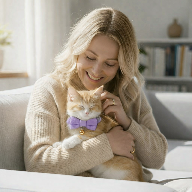 Anypet Stylish Light Purple Bow Cat Collar – Large Size with Safety Buckle, Bell & Durable Strap