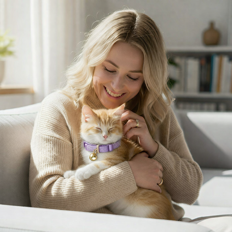 Anypet Stylish Purple Pink Cat Collar – Small Size with Safety Buckle, Bell & Durable Strap