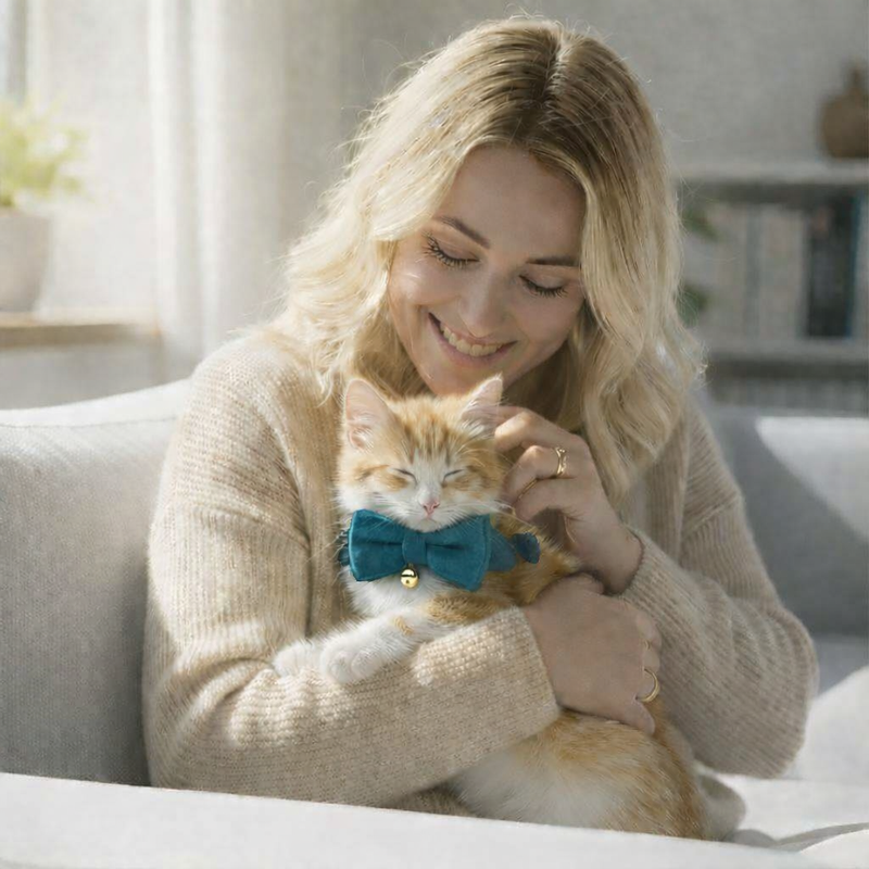 Anypet Stylish Navy Blue Bow Cat Collar – Large Size with Safety Buckle, Bell & Durable Strap